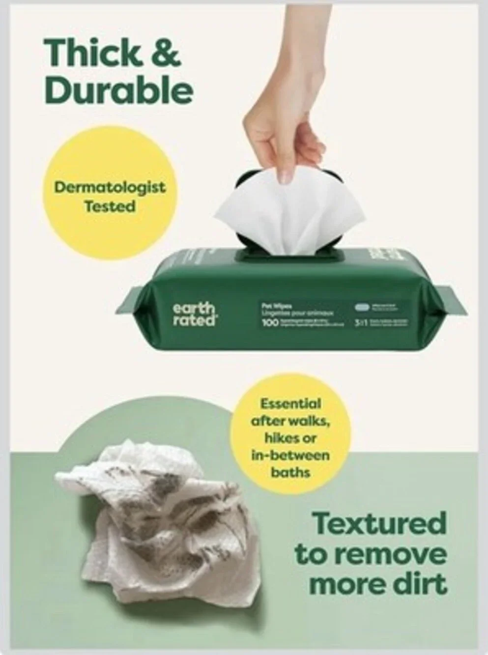 Earth Rated Pet Grooming Wipes White Tea & Basil 400 Count Dog Cat